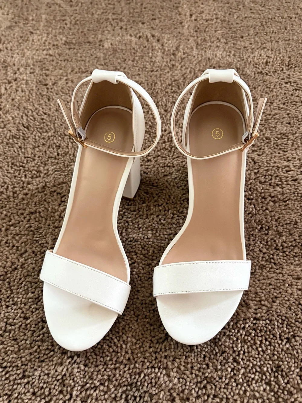 Women’s White Block Heel Sandals with Ankle Strap